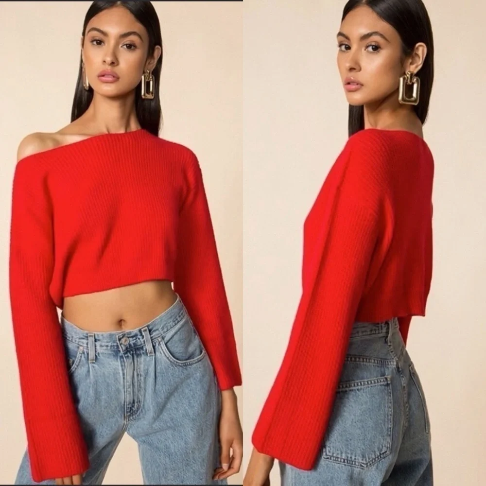 Superdown Geraldine Ribbed Cropped Sweater‎ in Red Size Extra Small